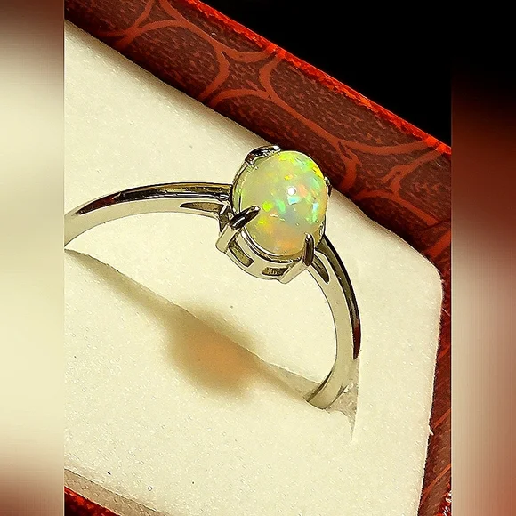 .925 Silver Natural Opal Ring 8x6mm - Picture 3 of 9